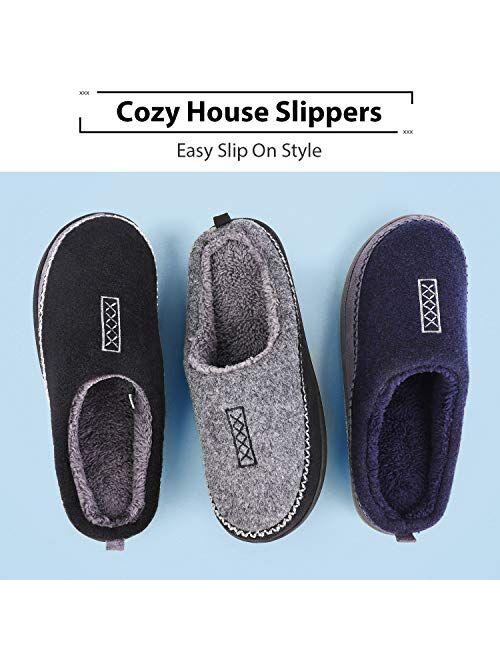Men's Cozy Fuzzy Wool Fleece Memory Foam Slippers Slip On Clog House Shoes Indoor/Outdoor
