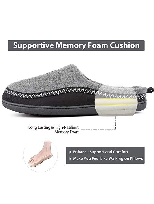 Men's Cozy Fuzzy Wool Fleece Memory Foam Slippers Slip On Clog House Shoes Indoor/Outdoor