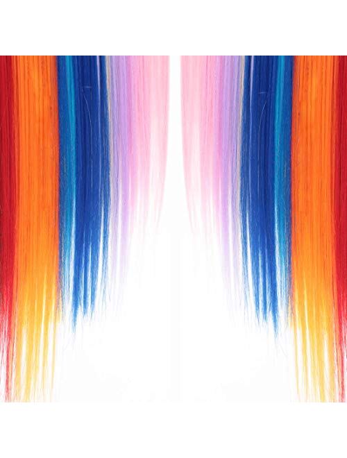 Colored Clip in Hair Extensions 21 Inch Heat-Resistant Synthetic Straight Hair Extensions for Women Girls Kids Gift
