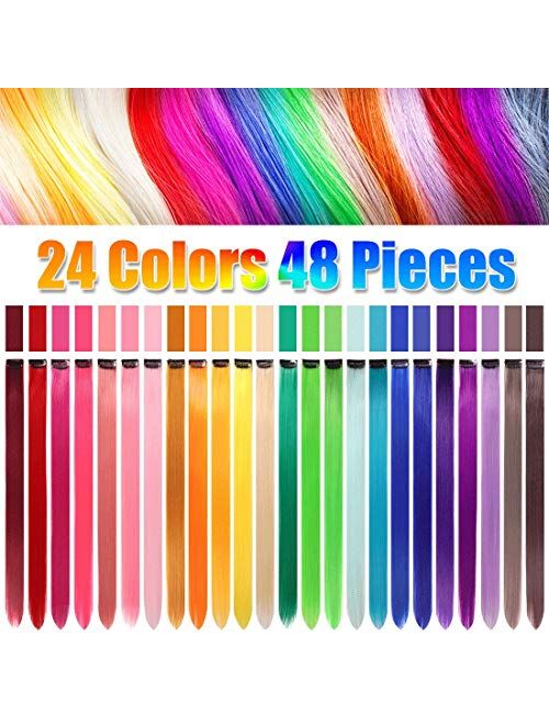 Colored Clip in Hair Extensions 21 Inch Heat-Resistant Synthetic Straight Hair Extensions for Women Girls Kids Gift