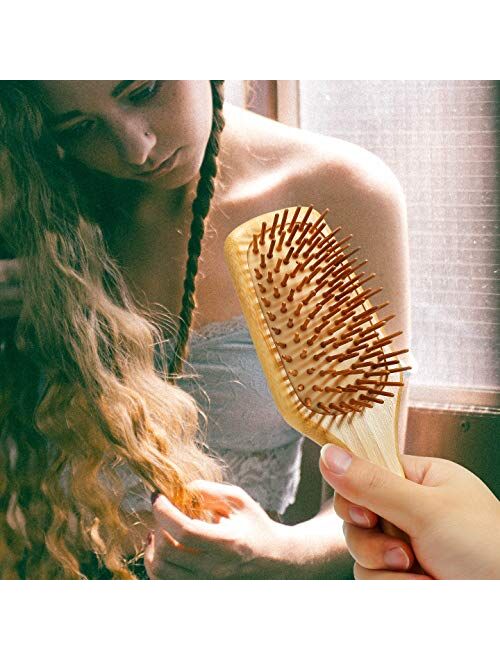 BFWood Bamboo Paddle Hairbrush with Bamboo Bristles for Massaging Scalp