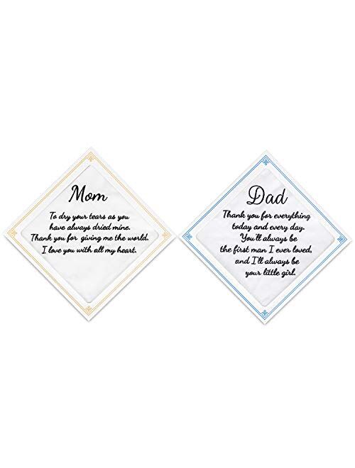 ECOHIP 2-Pack Wedding Handkerchief Embroidered Mother of The Bride Father hankies for Dad Mom Gift