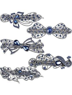 5 Pieces Crystal Rhinestones Hair Barrettes Flower Butterfly French Clip Vintage Spring Hair Clips Bridal Hair Jewelry for Women Girls