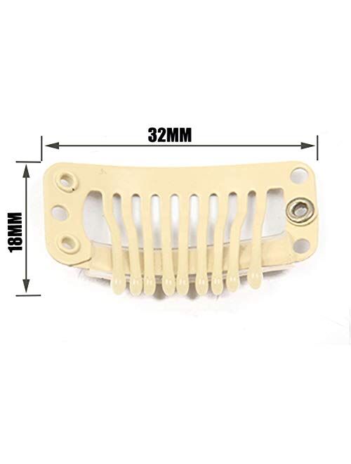 20pcs Metal Snap Clips for Hair Extensions DIY Clip in on Hair Wigs 9 Teeth 32mm 1.2g/pc Black Brown Beige Color