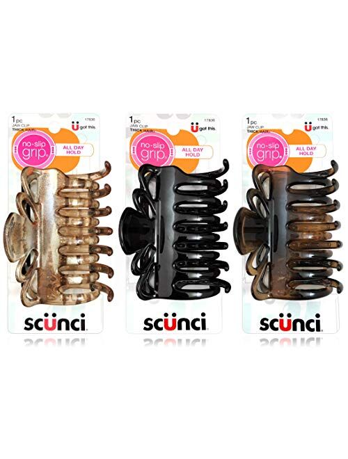 Scunci No Slip Crown Clip For Thick Hair Colors May Vary (Pack of 3)