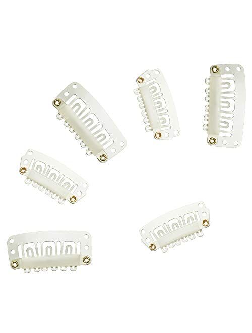 100 Pieces Snap Clips U-shape Metal Clips Stainless Steel Wig Clips 6 Teeth Combs Clips with Soft Rubber for Hair Extensions DIY, 3.2 cm, 2.8 cm