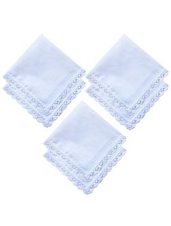 6 Pack of Ladies Embroidery Cotton Handkerchiefs Lace Border White Hankies