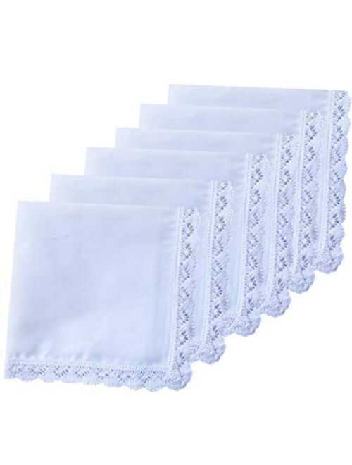 6 Pack of Ladies Embroidery Cotton Handkerchiefs Lace Border White Hankies