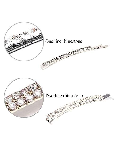 12 pieces Rhinestone Bobby Pin, Metal Hair Clips, 1 Row and 2 Row Clear Crystal Hair Barrette Pins for Women Lady Teen Girls
