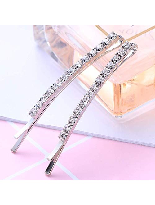 12 pieces Rhinestone Bobby Pin, Metal Hair Clips, 1 Row and 2 Row Clear Crystal Hair Barrette Pins for Women Lady Teen Girls