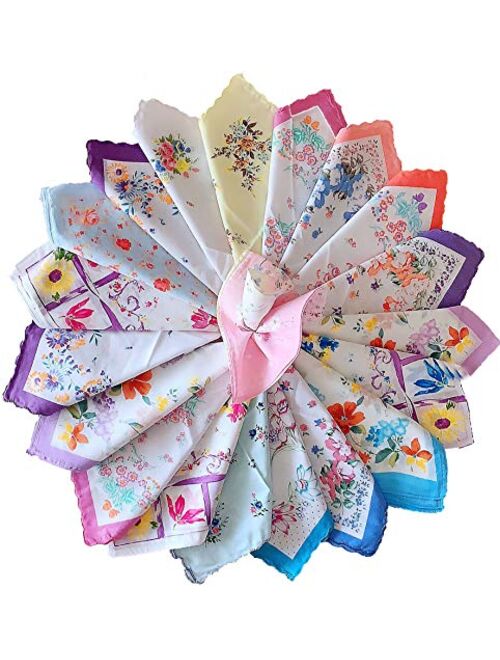 Forlisea Womens Beautiful Cotton Floral Handkerchief Wendding Party Fabric Hanky 10pcs/9.99 20pc/20.99