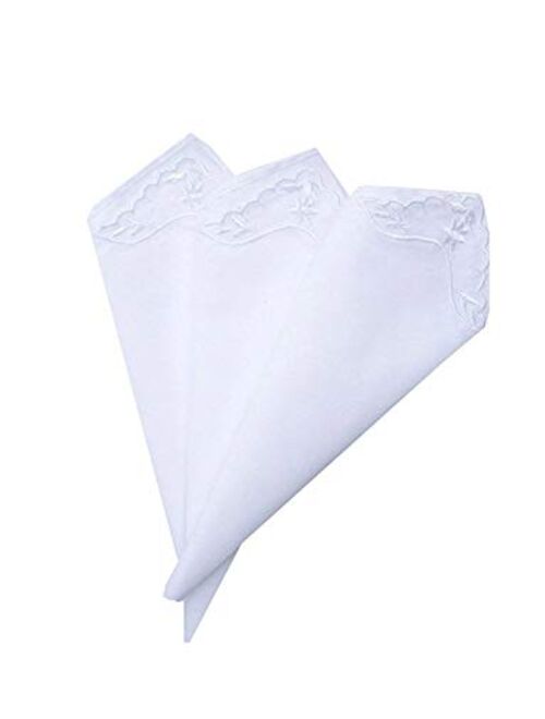MileyMarla Ladies Embroidery Cotton White Handkerchiefs Lace Wedding Hankies