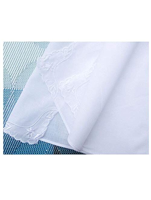MileyMarla Ladies Embroidery Cotton White Handkerchiefs Lace Wedding Hankies