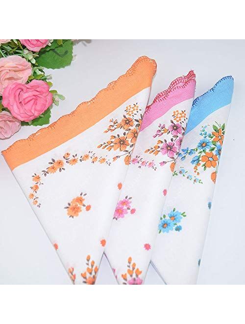MarJunSep 18 Pieces Women's Vintage Floral Print Cotton Colorful Ladies Handkerchiefs Hankies