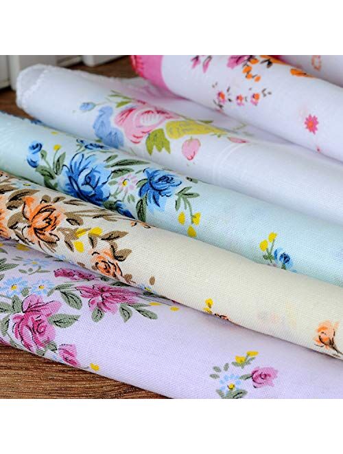 MarJunSep 18 Pieces Women's Vintage Floral Print Cotton Colorful Ladies Handkerchiefs Hankies