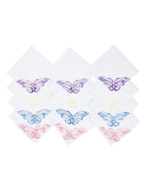 SelectedHanky Women's Cotton Handkerchiefs with Butterfly Lace at Corner, Ladies Hankies