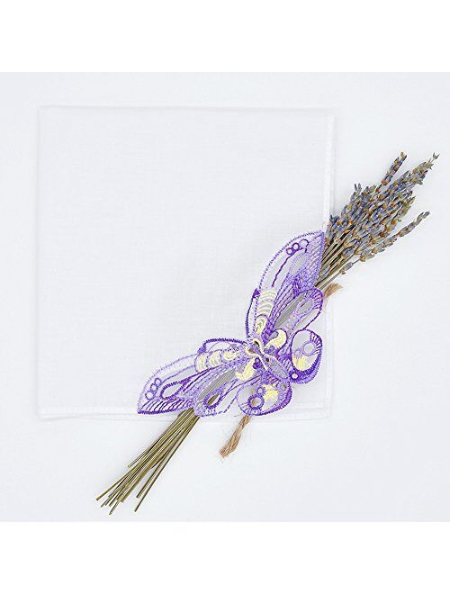 SelectedHanky Women's Cotton Handkerchiefs with Butterfly Lace at Corner, Ladies Hankies