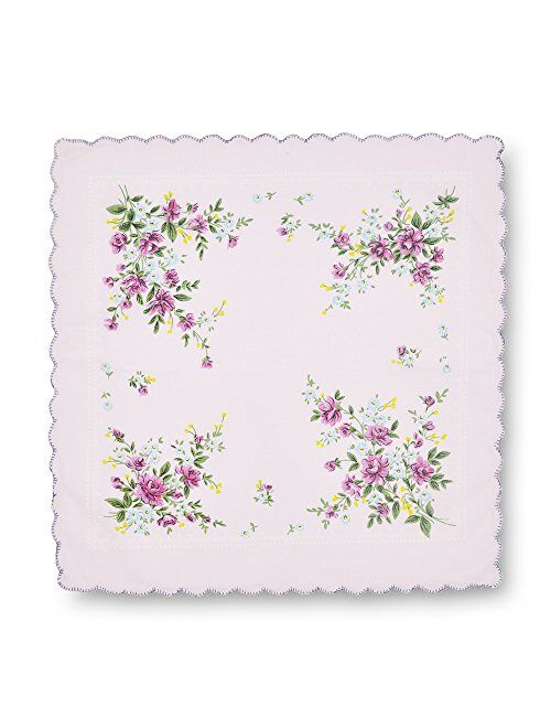 GB Women's 100% Cotton Handkerchiefs Assorted with Wavy Edge and Print Floral