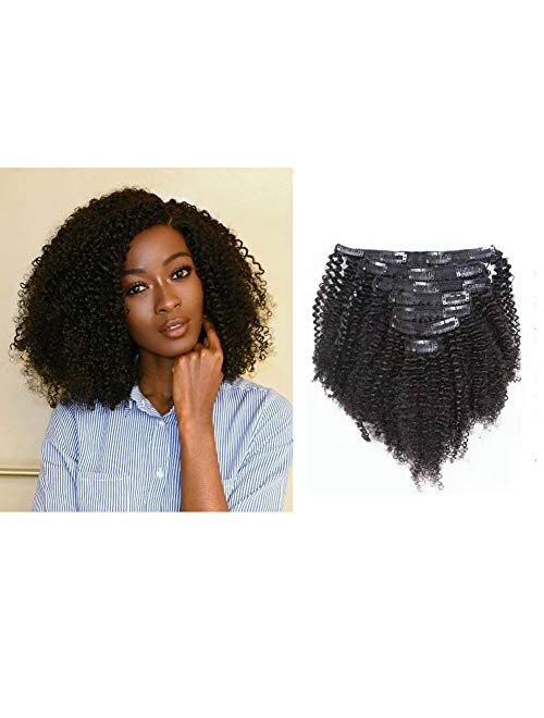 Caliee Kinky Curly Human Clip Natural Black Hair Extension