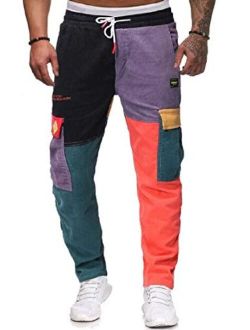 KLJR Men Color Block Patchwork Harem Joggers Pants Hip Hop Casual Trousers