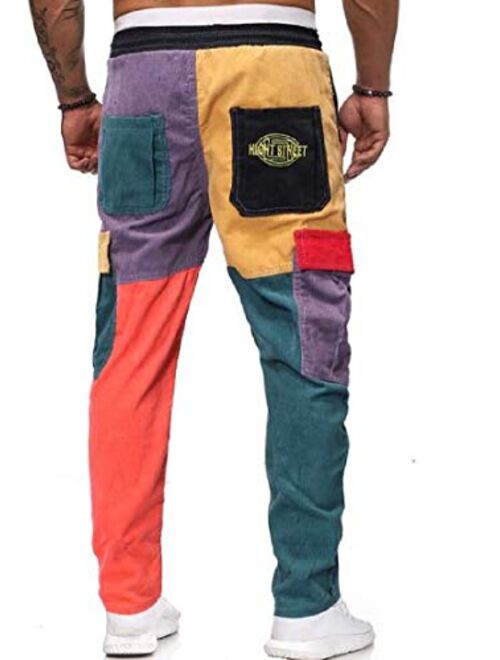 KLJR Men Color Block Patchwork Harem Joggers Pants Hip Hop Casual Trousers