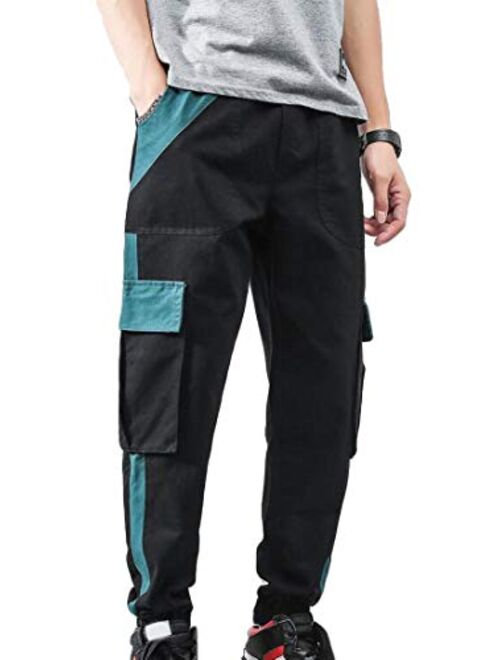 UUYUK Men Solid Multi-Pockets Athletic Camo Jogging Pants 