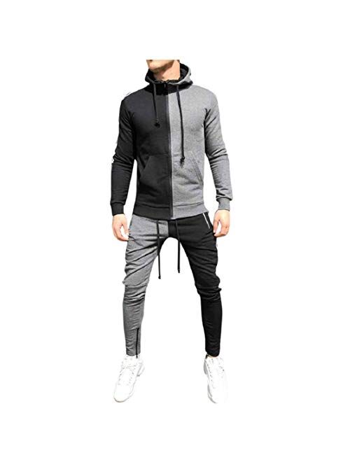 Mens 2 Piece Sweatsuits with Hoodies Sweatshirts Tracksuit Sets Color Block Casual Jogging Suits for Men 