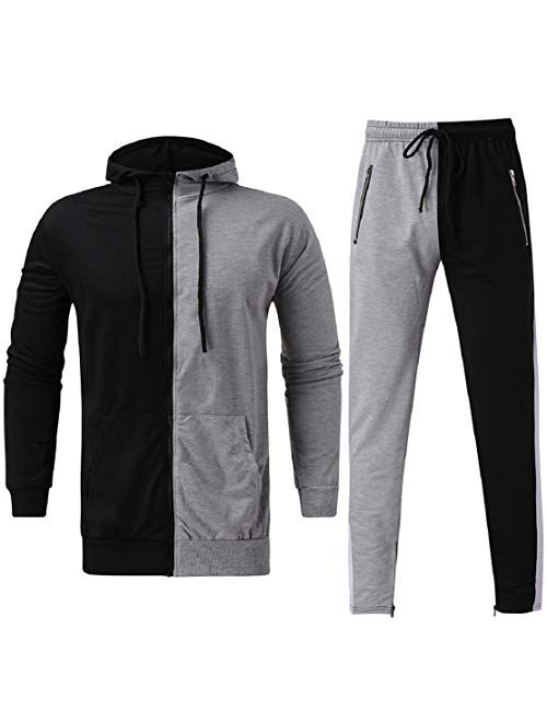 Men's Tracksuit Set Color Block Hoodie 2 Piece Joggers and Pants Athletic Sports Casual Full Zip Sweatsuit Set by Lowprofile