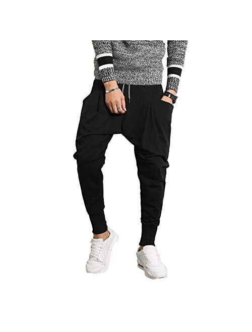 PRIJOUHE Men's Joggers, Sweatpants, Low Crotch Sweats Slim Fit Trousers Harem Hip Hop Pants