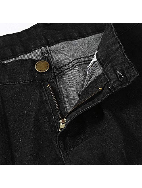 Men's Skinny Stretch Denim Pants Distressed Ripped Freyed Slim Fit Jeans Trousers with Zipper Pockets