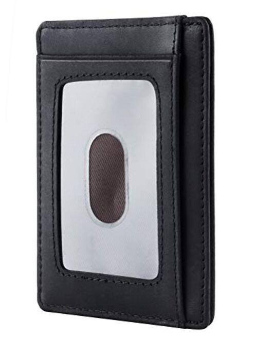 Travelambo Front Pocket Minimalist Leather Slim Wallet RFID Blocking Medium Size