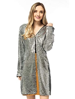 ANNA-KACI Women's Open Front Sequin Las Vegas Blazer Party Club Cocktail Jacket Outerwear