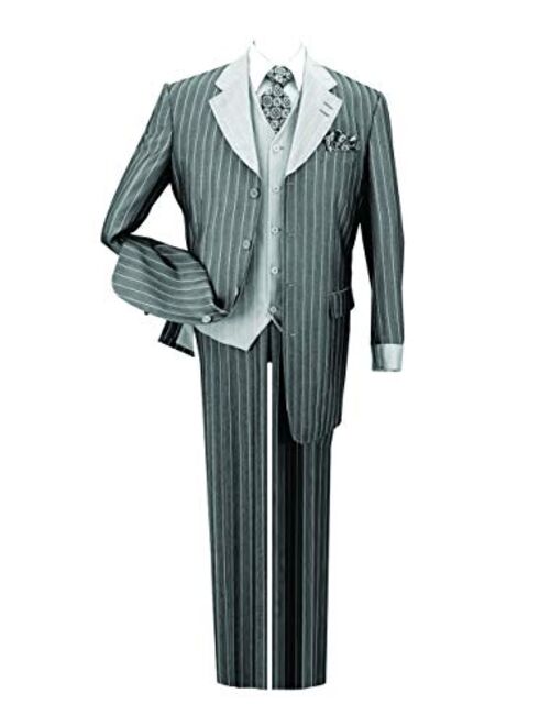 Milano Moda Pinestripe Fashion Suit with Contrast Collar, Cuffs & Vest, 4 Colors
