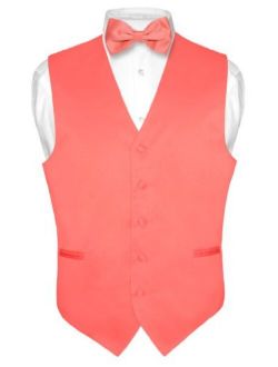 Men's Dress Vest & Bowtie Solid Coral Pink Color Bow Tie Set for Suit or Tuxedo