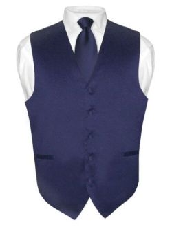 Men's Dress Vest & Necktie Solid Navy Blue Color Neck Tie Set for Suit or Tux