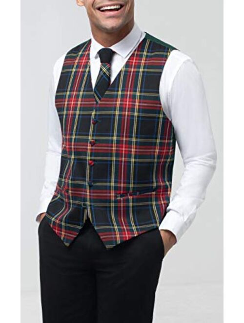 Dobell Mens Green Tartan Vest Regular Fit 5 Button Waistcoat