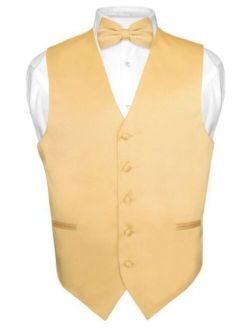 Men's Dress Vest & Bowtie Solid Gold Color Bow Tie Set for Suit or Tuxedo