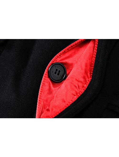 Mens Black Overcoat Wool & Cashmere Covert Warm Winter Mod Cromby Coat Velvet Collar & Red Satin Lining