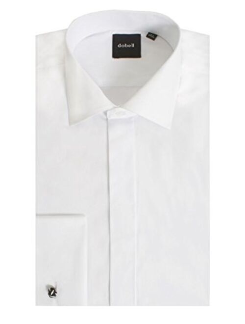 Dobell Mens White Tuxedo Shirt Regular Fit Laydown Collar Double Cuff Plain Fly Front