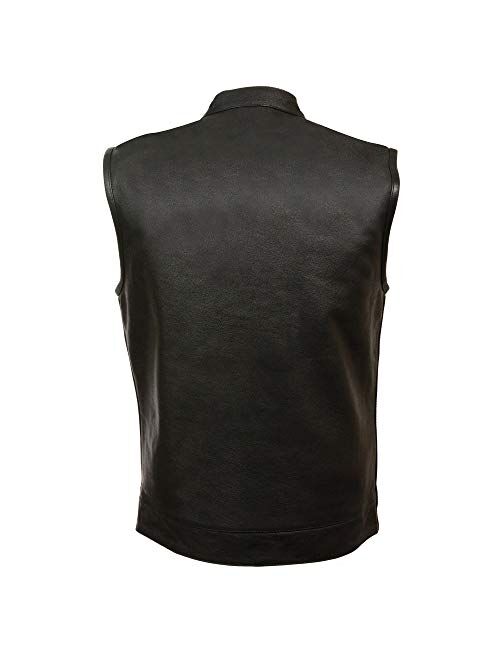 Milwaukee Leather LKM3710 Men's Black Club Style Leather Vest with Open Neck and Gun Pockets - X-Large