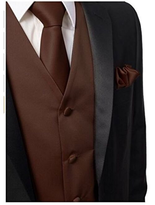 3 Pcs Vest + Tie + Hankie Brown Fashion Men's Formal Dress Suit Waistcoat