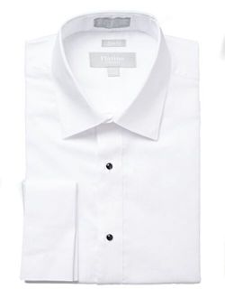 Marquis Platino Men's Formal Textured Slim Fit French Cuff Laydown Collar 100% Cotton Tuxedo Shirt