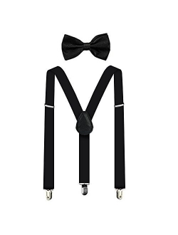 Suspenders For Men,Women Adjustable Suspends Bow Tie Set Solid Color Y Shape