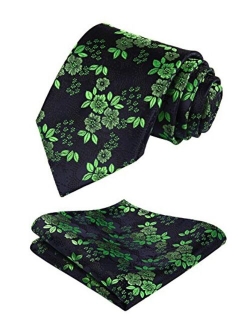 Extra Long Floral Paislry Tie Handkerchief Men's Necktie & Pocket Square Set