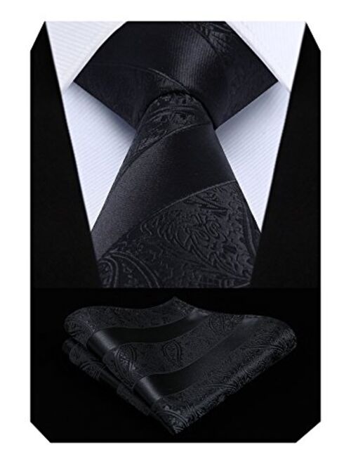 HISDERN Extra Long Floral Paislry Tie Handkerchief Men's Necktie & Pocket Square Set