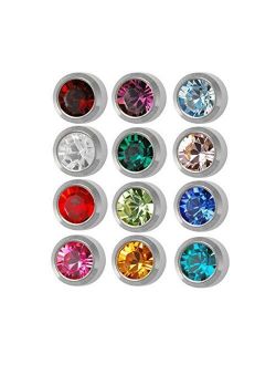 Surgical Steel 4mm Ear piercing Earrings studs 12 pair Mixed Colors White Metal by Caflon