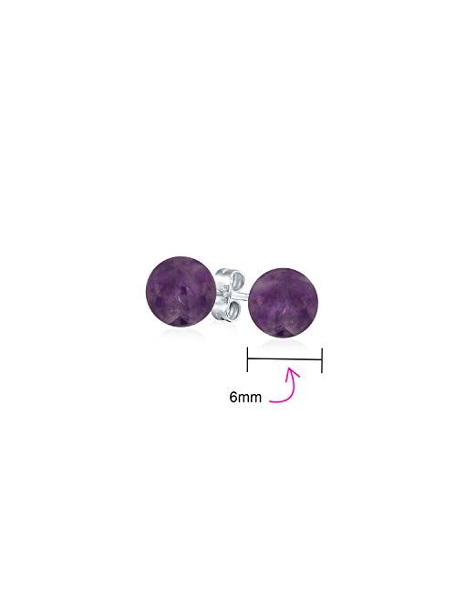 Simple Day Wear 6MM Gemstone Round Ball Stud Earrings For Women For Teen 925 Sterling Silver More Birthstone