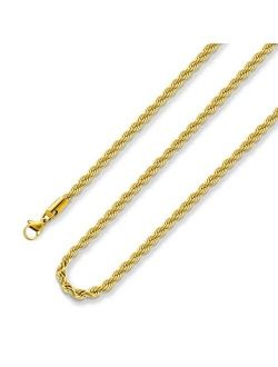 18k Real Gold Plated Rope Chain 2.5mm 5mm Stainless Steel Men Chain Necklace Women Chains 16 Inches 36 Inches