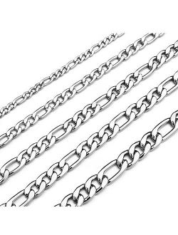 Monily 16 Inches 30 Inches Figaro Chain Necklace 4mm 8.5mm Stainless Steel Figaro Link Chain for Men Women 18k Real Gold Plated