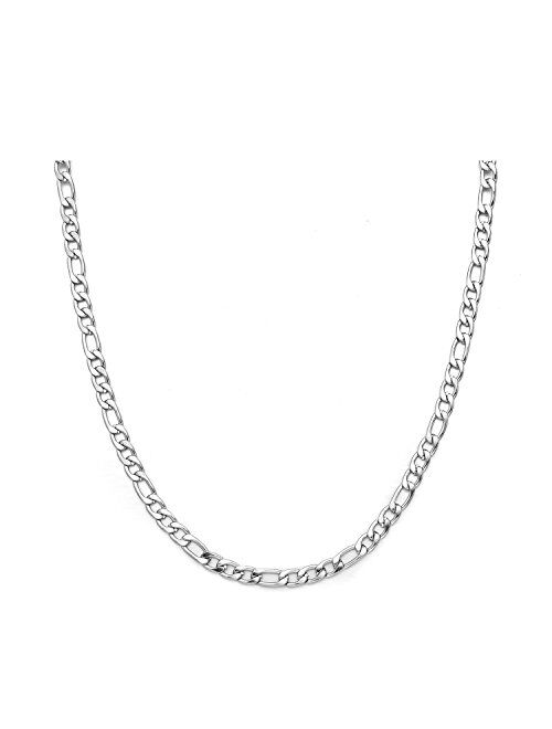 Monily 16 Inches 30 Inches Figaro Chain Necklace 4mm 8.5mm Stainless Steel Figaro Link Chain for Men Women 18k Real Gold Plated